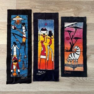Hand-made Mozambican Batik Art, 3 Panels
